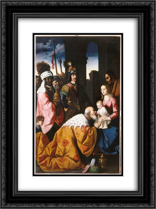 Adoration of the Magi 18x24 Black Ornate Wood Framed Art Print Poster with Double Matting by Zurbaran, Francisco de