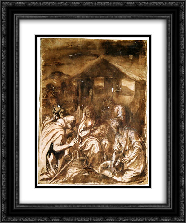 Adoration of the Shepherds 20x24 Black Ornate Wood Framed Art Print Poster with Double Matting by Zurbaran, Francisco de