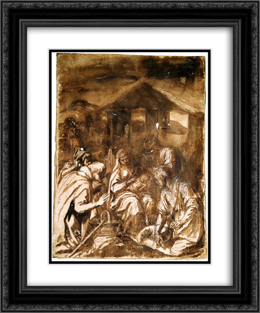 Adoration of the Shepherds 20x24 Black Ornate Wood Framed Art Print Poster with Double Matting by Zurbaran, Francisco de