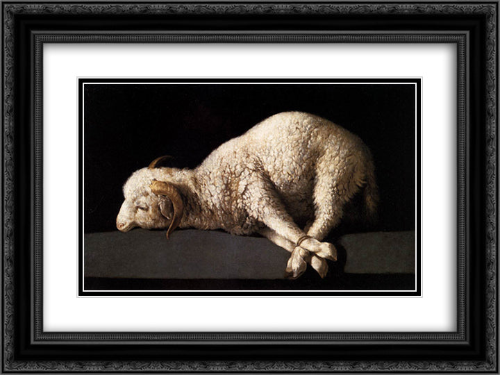 Agnus Dei 24x18 Black Ornate Wood Framed Art Print Poster with Double Matting by Zurbaran, Francisco de