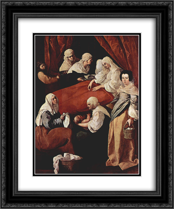 Birth of the Virgin 20x24 Black Ornate Wood Framed Art Print Poster with Double Matting by Zurbaran, Francisco de