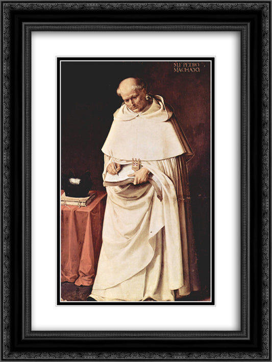 Brother Pedro Machado 18x24 Black Ornate Wood Framed Art Print Poster with Double Matting by Zurbaran, Francisco de