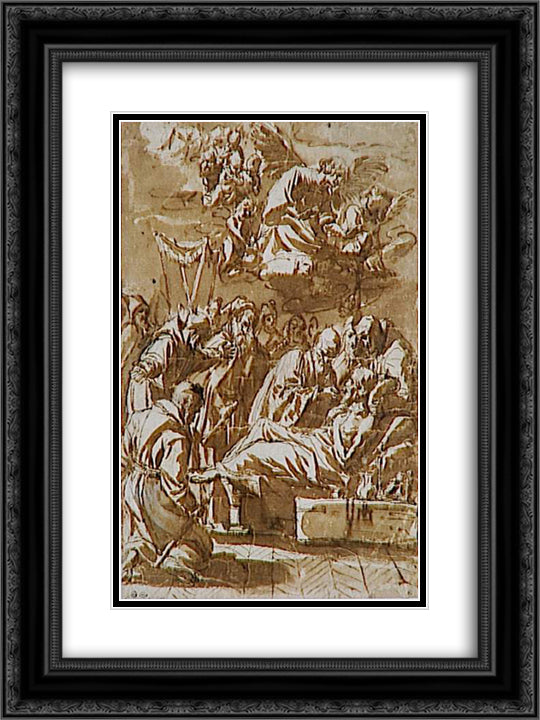 Death of a religious 18x24 Black Ornate Wood Framed Art Print Poster with Double Matting by Zurbaran, Francisco de