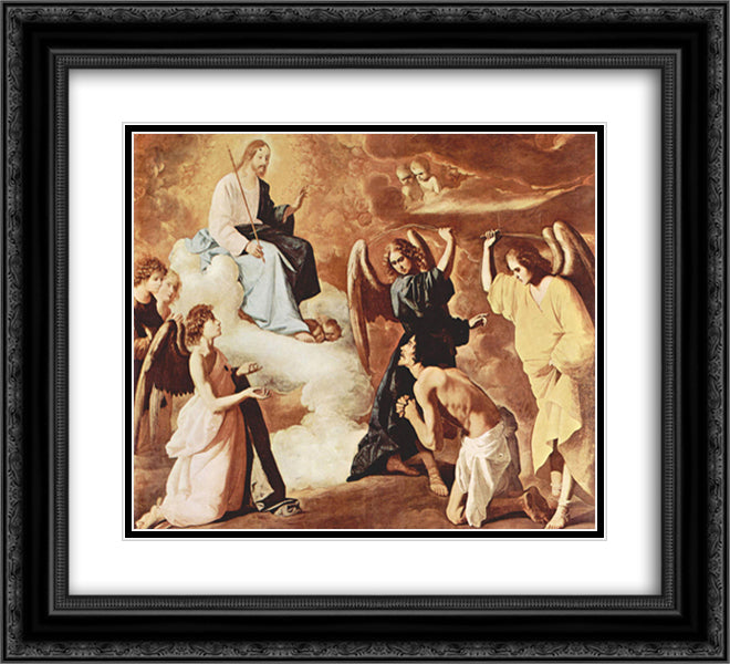 Flagellation of St. Jerome by the angels 22x20 Black Ornate Wood Framed Art Print Poster with Double Matting by Zurbaran, Francisco de