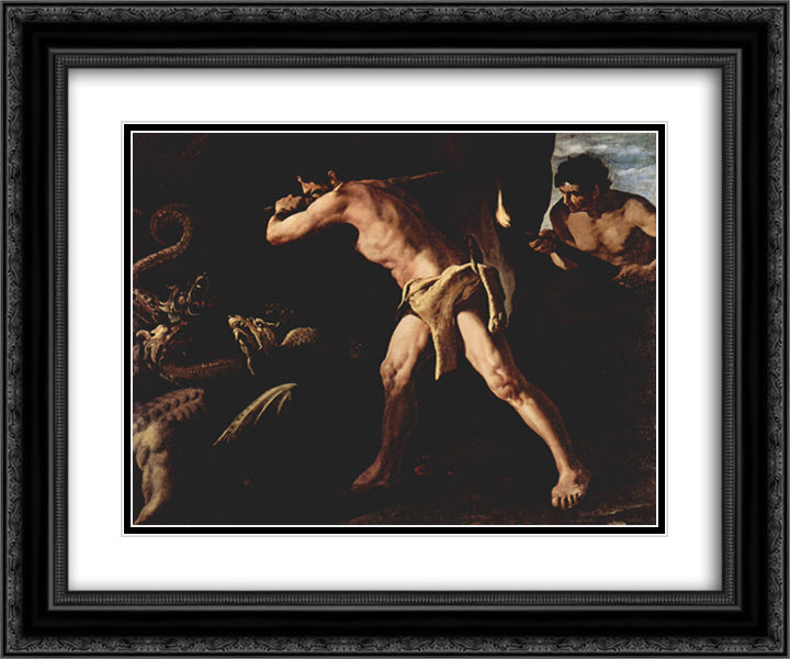 Hercules Fighting with the Lernaean Hydra 24x20 Black Ornate Wood Framed Art Print Poster with Double Matting by Zurbaran, Francisco de