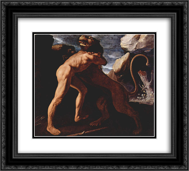 Hercules Fighting with the Nemean Lion 22x20 Black Ornate Wood Framed Art Print Poster with Double Matting by Zurbaran, Francisco de