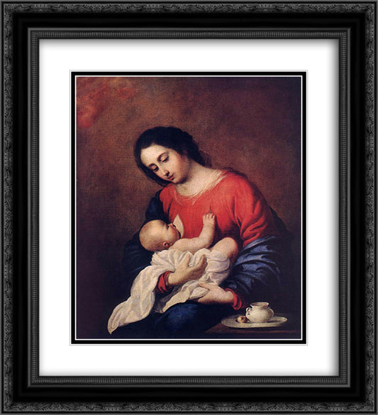 Madonna with Child 20x22 Black Ornate Wood Framed Art Print Poster with Double Matting by Zurbaran, Francisco de