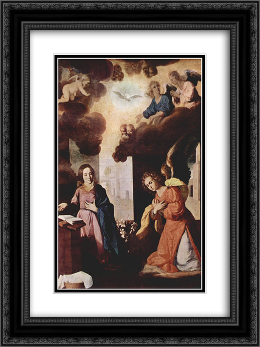 Monastery of Nuestra Senora de la Defension at Jerez de la Frontera, The Annunciation 18x24 Black Ornate Wood Framed Art Print Poster with Double Matting by Zurbaran, Francisco de