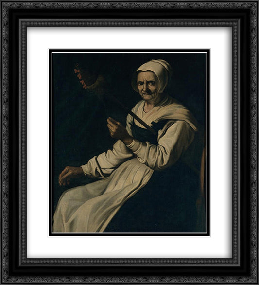 Old woman spinning 20x22 Black Ornate Wood Framed Art Print Poster with Double Matting by Zurbaran, Francisco de