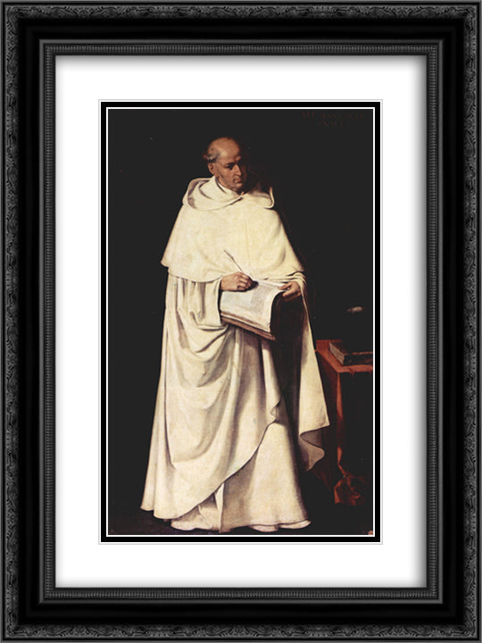 Portrait of Fra Zumel Francisco 18x24 Black Ornate Wood Framed Art Print Poster with Double Matting by Zurbaran, Francisco de