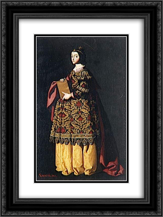 Saint Mathilda 18x24 Black Ornate Wood Framed Art Print Poster with Double Matting by Zurbaran, Francisco de