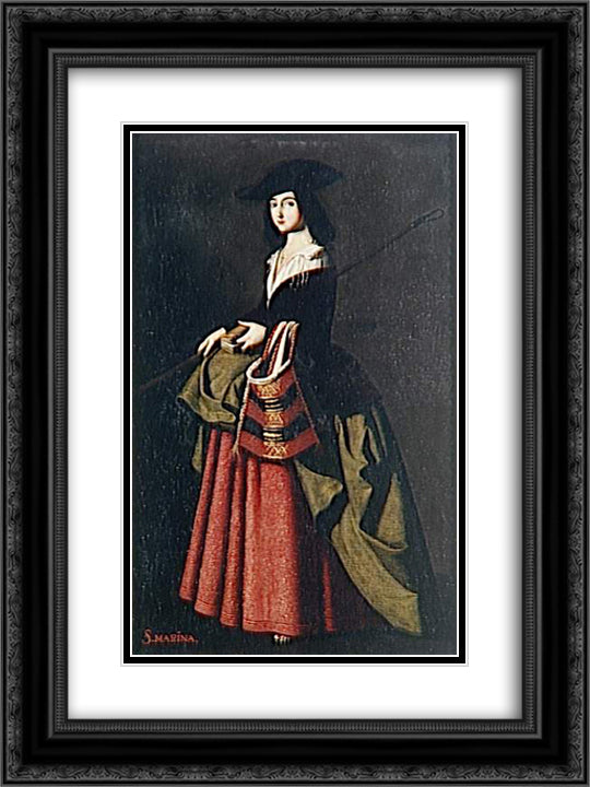 Sainte Marine 18x24 Black Ornate Wood Framed Art Print Poster with Double Matting by Zurbaran, Francisco de