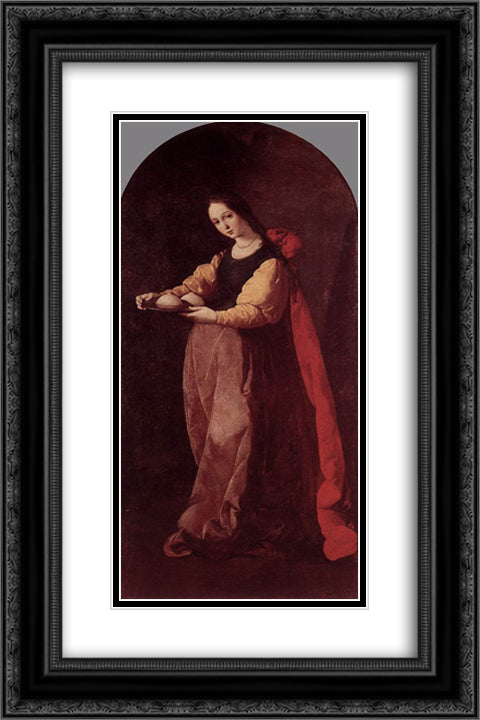 St. Agatha 16x24 Black Ornate Wood Framed Art Print Poster with Double Matting by Zurbaran, Francisco de