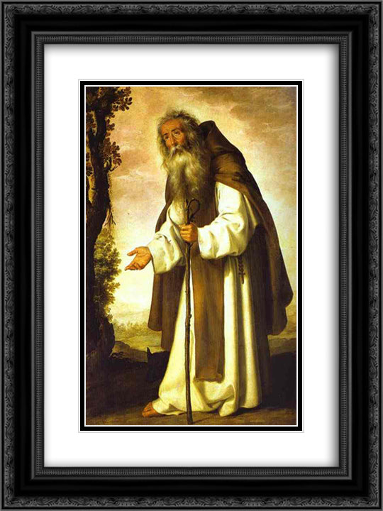 St. Anthony Dispirited 18x24 Black Ornate Wood Framed Art Print Poster with Double Matting by Zurbaran, Francisco de