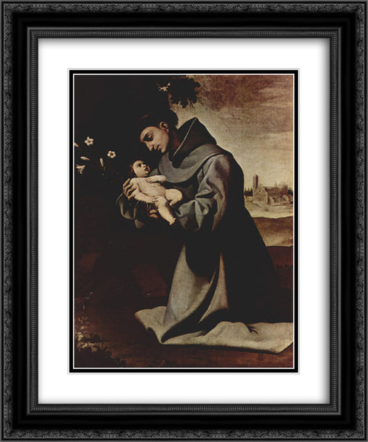 St. Anthony of Padua 20x24 Black Ornate Wood Framed Art Print Poster with Double Matting by Zurbaran, Francisco de