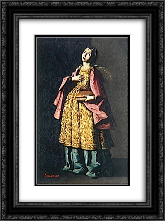 St. Barbe 18x24 Black Ornate Wood Framed Art Print Poster with Double Matting by Zurbaran, Francisco de