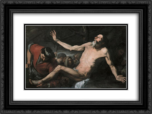 St. Bartholomew almost in agony 24x18 Black Ornate Wood Framed Art Print Poster with Double Matting by Zurbaran, Francisco de