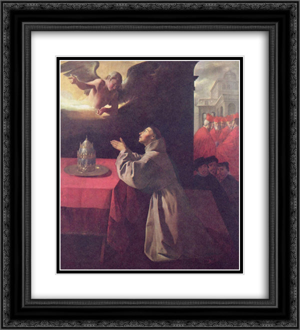 St. Bonaventure 20x22 Black Ornate Wood Framed Art Print Poster with Double Matting by Zurbaran, Francisco de