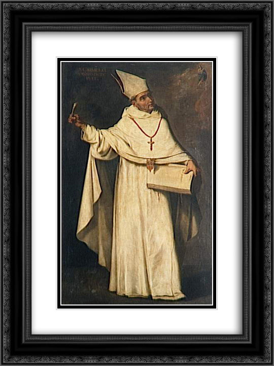 St. Carmel 18x24 Black Ornate Wood Framed Art Print Poster with Double Matting by Zurbaran, Francisco de