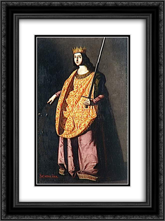 St. Catherine of Alexandria 18x24 Black Ornate Wood Framed Art Print Poster with Double Matting by Zurbaran, Francisco de