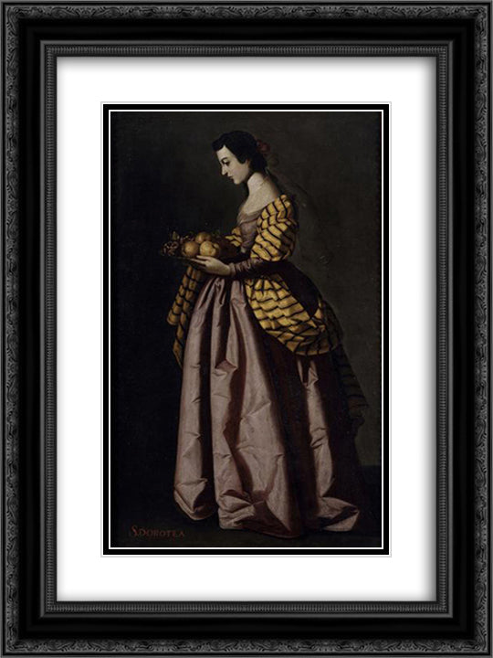 St. Dorothy 18x24 Black Ornate Wood Framed Art Print Poster with Double Matting by Zurbaran, Francisco de