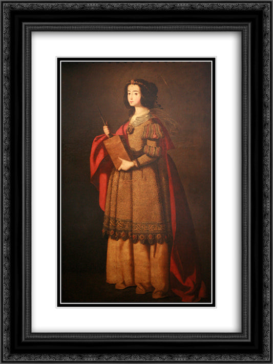 St. Engracia 18x24 Black Ornate Wood Framed Art Print Poster with Double Matting by Zurbaran, Francisco de