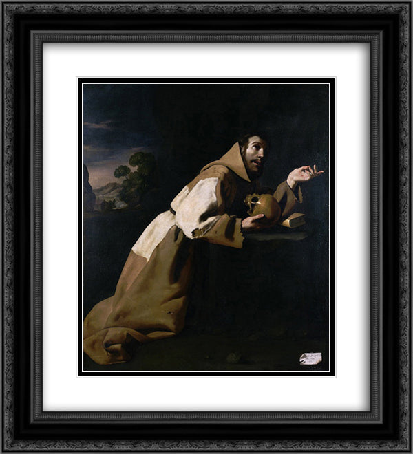 St. Francis in Meditation 20x22 Black Ornate Wood Framed Art Print Poster with Double Matting by Zurbaran, Francisco de