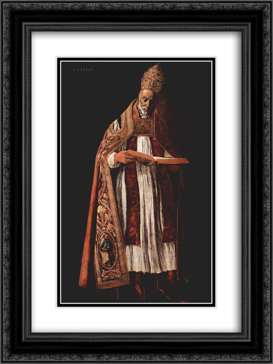 St. Gregory 18x24 Black Ornate Wood Framed Art Print Poster with Double Matting by Zurbaran, Francisco de