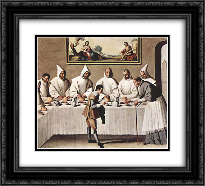 St. Hugh of Cluny in the Refectory of the Carthusians 22x20 Black Ornate Wood Framed Art Print Poster with Double Matting by Zurbaran, Francisco de