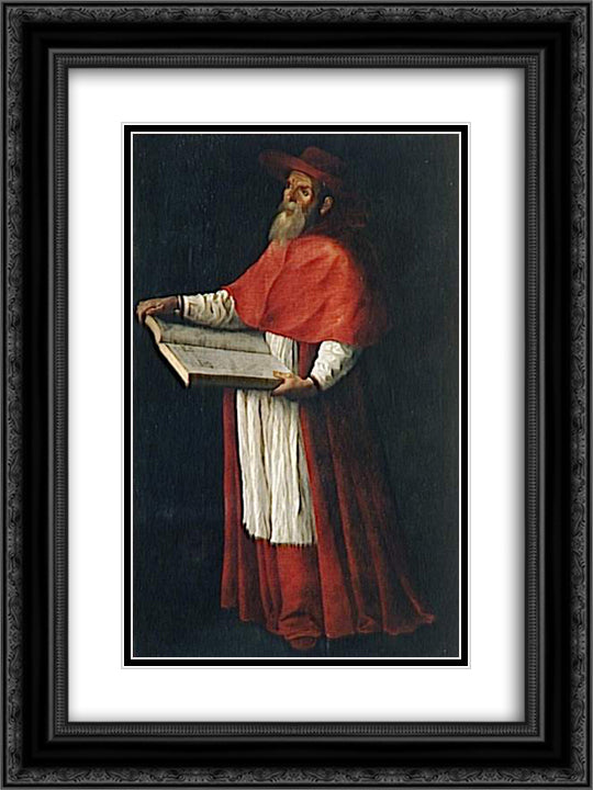 St. Jerome 18x24 Black Ornate Wood Framed Art Print Poster with Double Matting by Zurbaran, Francisco de