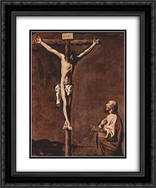 St. Luke as a Painter before Christ on the Cross 20x24 Black Ornate Wood Framed Art Print Poster with Double Matting by Zurbaran, Francisco de