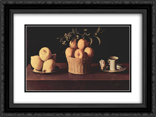 Still Life 24x18 Black Ornate Wood Framed Art Print Poster with Double Matting by Zurbaran, Francisco de