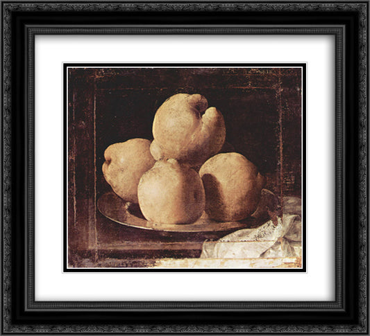 Still Life with Dish of Quince 22x20 Black Ornate Wood Framed Art Print Poster with Double Matting by Zurbaran, Francisco de