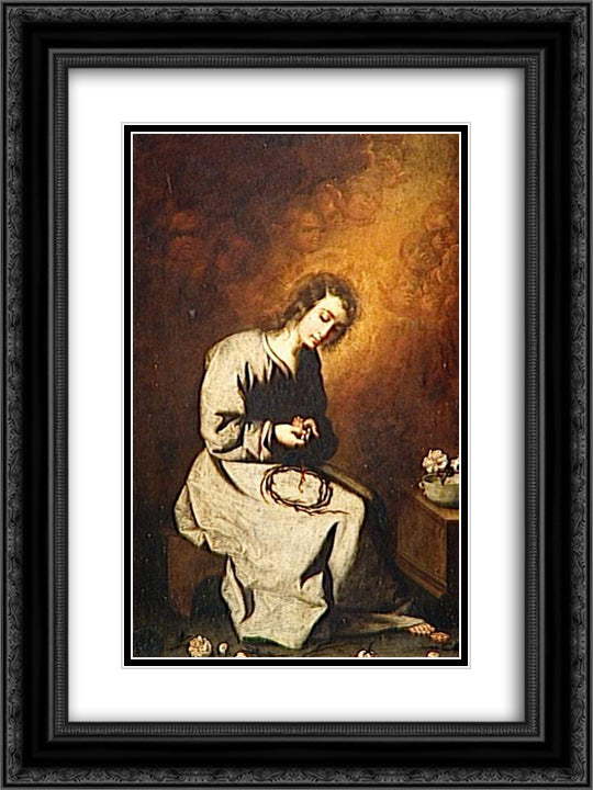 The Child Jesus in the spine 18x24 Black Ornate Wood Framed Art Print Poster with Double Matting by Zurbaran, Francisco de