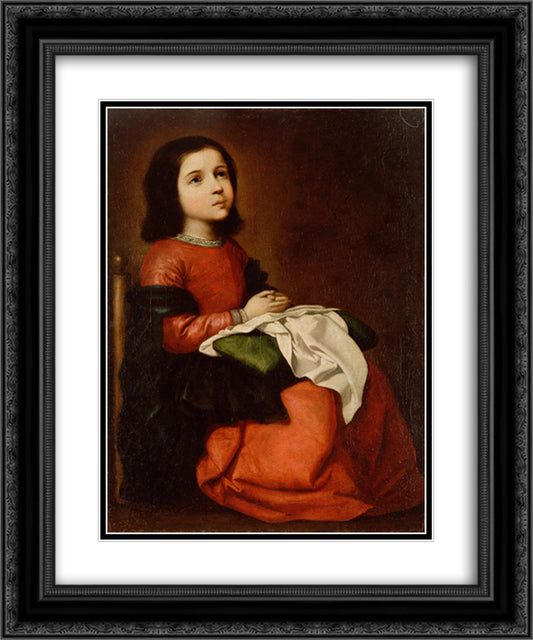 The Childhood of the Virgin 20x24 Black Ornate Wood Framed Art Print Poster with Double Matting by Zurbaran, Francisco de