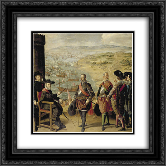 The Defence of Cadiz against the English 20x20 Black Ornate Wood Framed Art Print Poster with Double Matting by Zurbaran, Francisco de