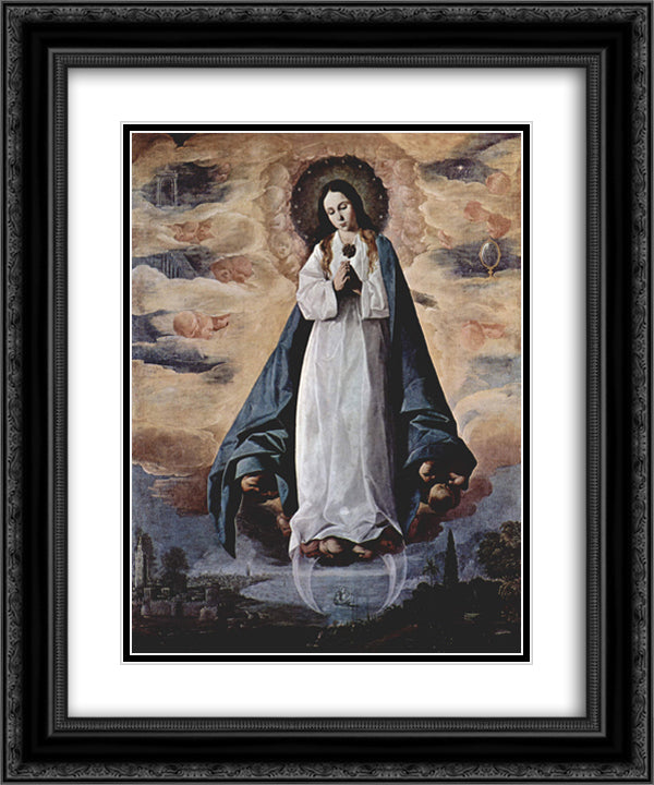 The Immaculate Conception 20x24 Black Ornate Wood Framed Art Print Poster with Double Matting by Zurbaran, Francisco de