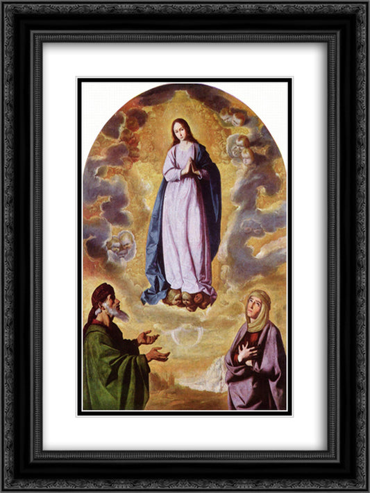 The Immaculate Conception with Saint Joachim and Saint Anne 18x24 Black Ornate Wood Framed Art Print Poster with Double Matting by Zurbaran, Francisco de