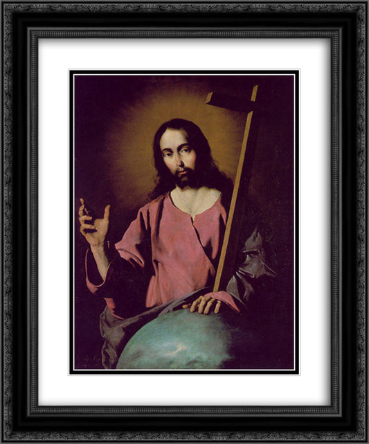 The Savior Blessing 20x24 Black Ornate Wood Framed Art Print Poster with Double Matting by Zurbaran, Francisco de