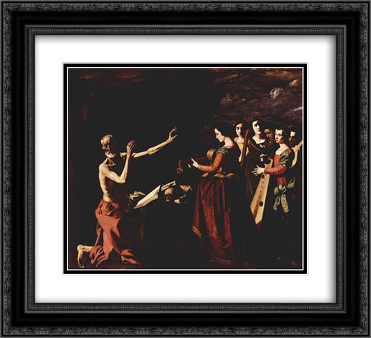 The temptation of St. Jerome 22x20 Black Ornate Wood Framed Art Print Poster with Double Matting by Zurbaran, Francisco de