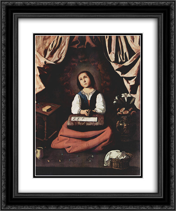 The Young Virgin 20x24 Black Ornate Wood Framed Art Print Poster with Double Matting by Zurbaran, Francisco de