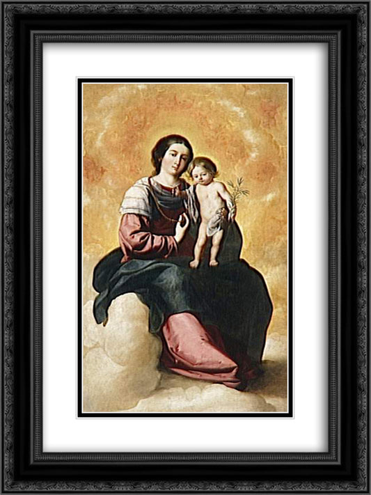 Virgin of the Rosary 18x24 Black Ornate Wood Framed Art Print Poster with Double Matting by Zurbaran, Francisco de