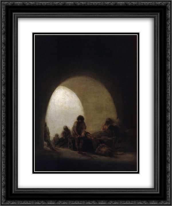 A Prison Scene 20x24 Black Ornate Wood Framed Art Print Poster with Double Matting by Goya, Francisco