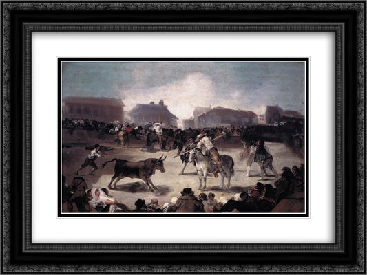 A Village Bullfight 24x18 Black Ornate Wood Framed Art Print Poster with Double Matting by Goya, Francisco