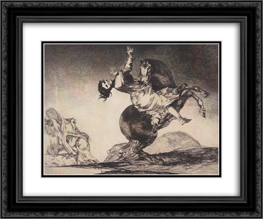 Abducting horse 24x20 Black Ornate Wood Framed Art Print Poster with Double Matting by Goya, Francisco