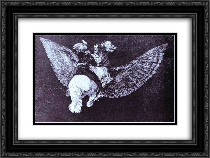 Absurdity Flying 24x18 Black Ornate Wood Framed Art Print Poster with Double Matting by Goya, Francisco