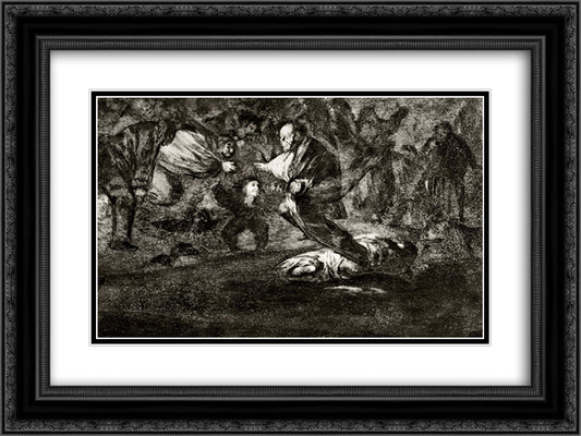 Absurdity funeral 24x18 Black Ornate Wood Framed Art Print Poster with Double Matting by Goya, Francisco