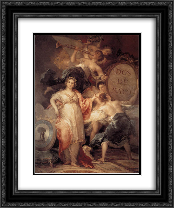 Allegory of the City of Madrid 20x24 Black Ornate Wood Framed Art Print Poster with Double Matting by Goya, Francisco