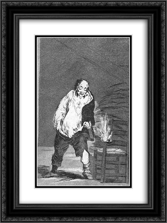 And his house is on fire 18x24 Black Ornate Wood Framed Art Print Poster with Double Matting by Goya, Francisco