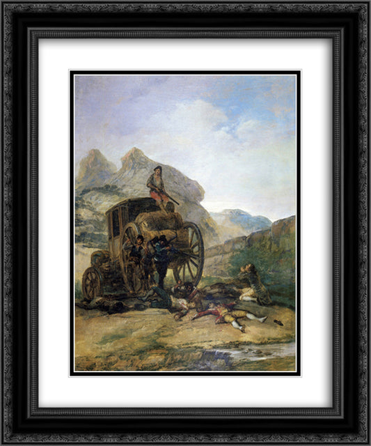 Attack on a Coach 20x24 Black Ornate Wood Framed Art Print Poster with Double Matting by Goya, Francisco